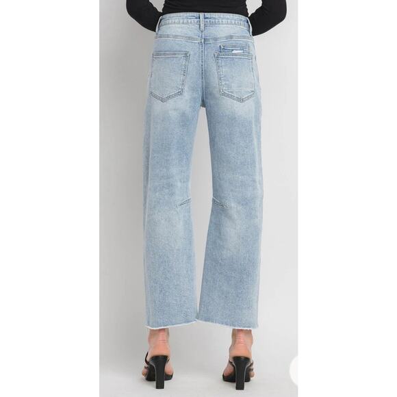 VERVET CITY LIGHTS BARREL JEANS Sz 25 Raw Hem High Rise Wide Leg Taper Stretch - Picture 6 of 16